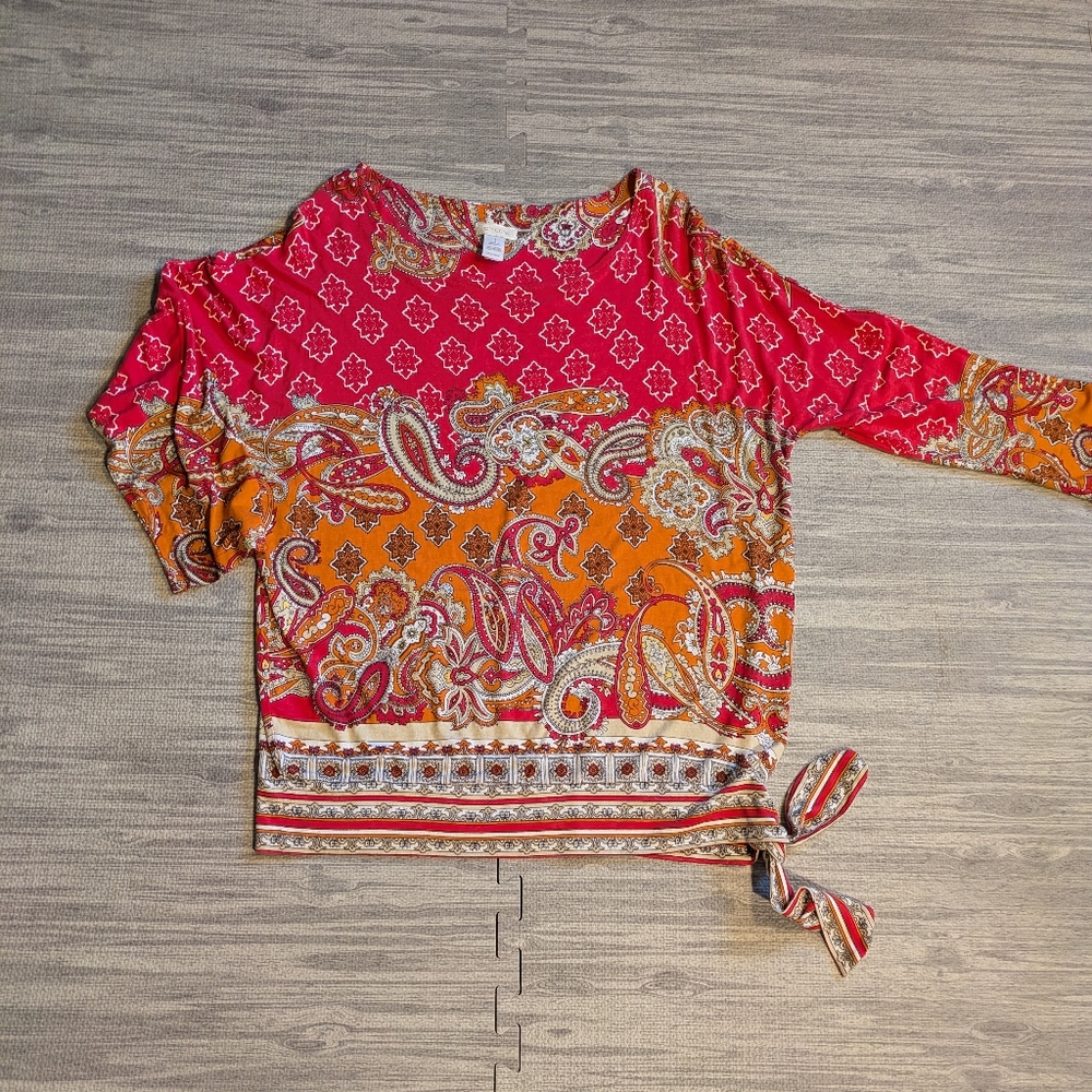 Women's Chico's Paisley Print Women's Top, Spring/Summer Stretchy, 1/2 Sleeves - Picture 4 of 9